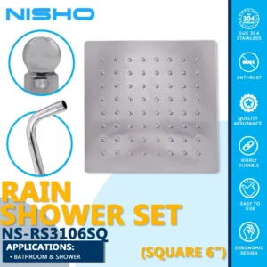 nisho showa stainless sus 304 6" square rain shower with 40cm arm set heavy duty rainfall shower set