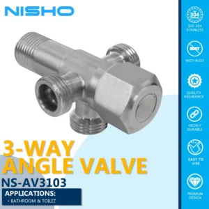 nisho shiro series sus304 stainless 3 way angle valve 1/2 npt x 1/2 npt x 1/2 npt water inlet tap