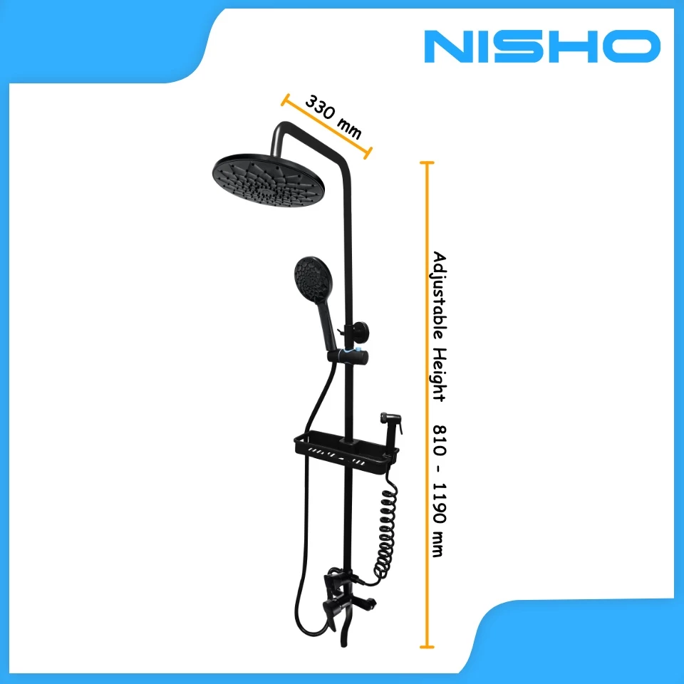 nisho black stainless rain shower full set with abs round head flower design dual water inlet nisho black stainless rain shower full set with abs round head flower design dual water inlet