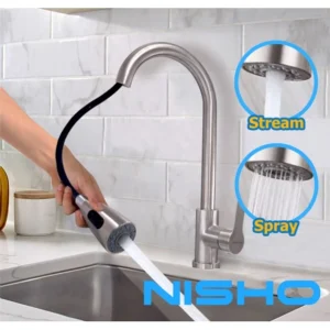 nisho shiro sus304 stainless pull down hot and cold gooseneck faucet w/ free flexible hose bar sink