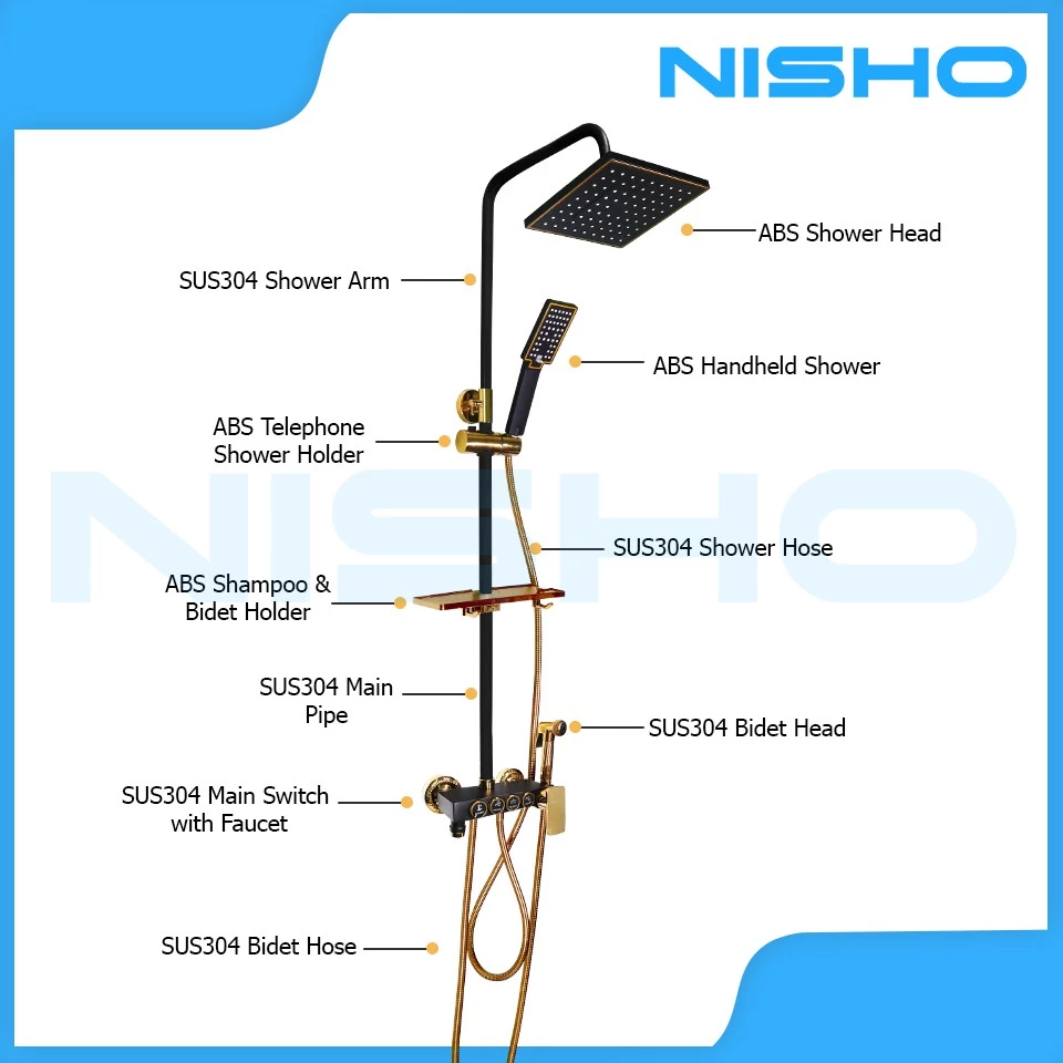 nisho kurogane series stainless rain shower set with abs square head dual water inlet full set nisho kurogane series stainless rain shower set with abs square head dual water inlet full set