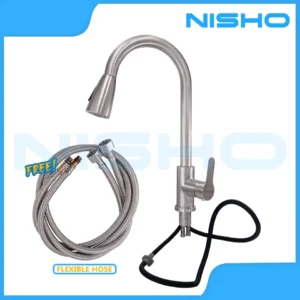 nisho shiro sus304 stainless pull down hot and cold gooseneck faucet w/ free flexible hose bar sink