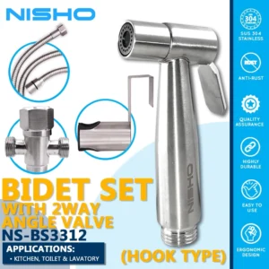 nisho shiro stainless sus304 handheld bidet spray with 2 way angle valve complete set hook type