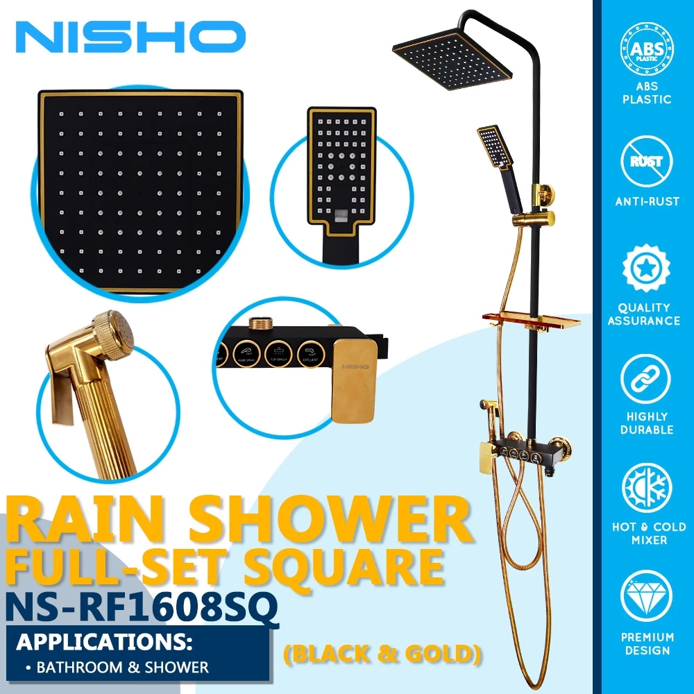 nisho kurogane series stainless rain shower set with abs square head dual water inlet full set nisho kurogane series stainless rain shower set with abs square head dual water inlet full set