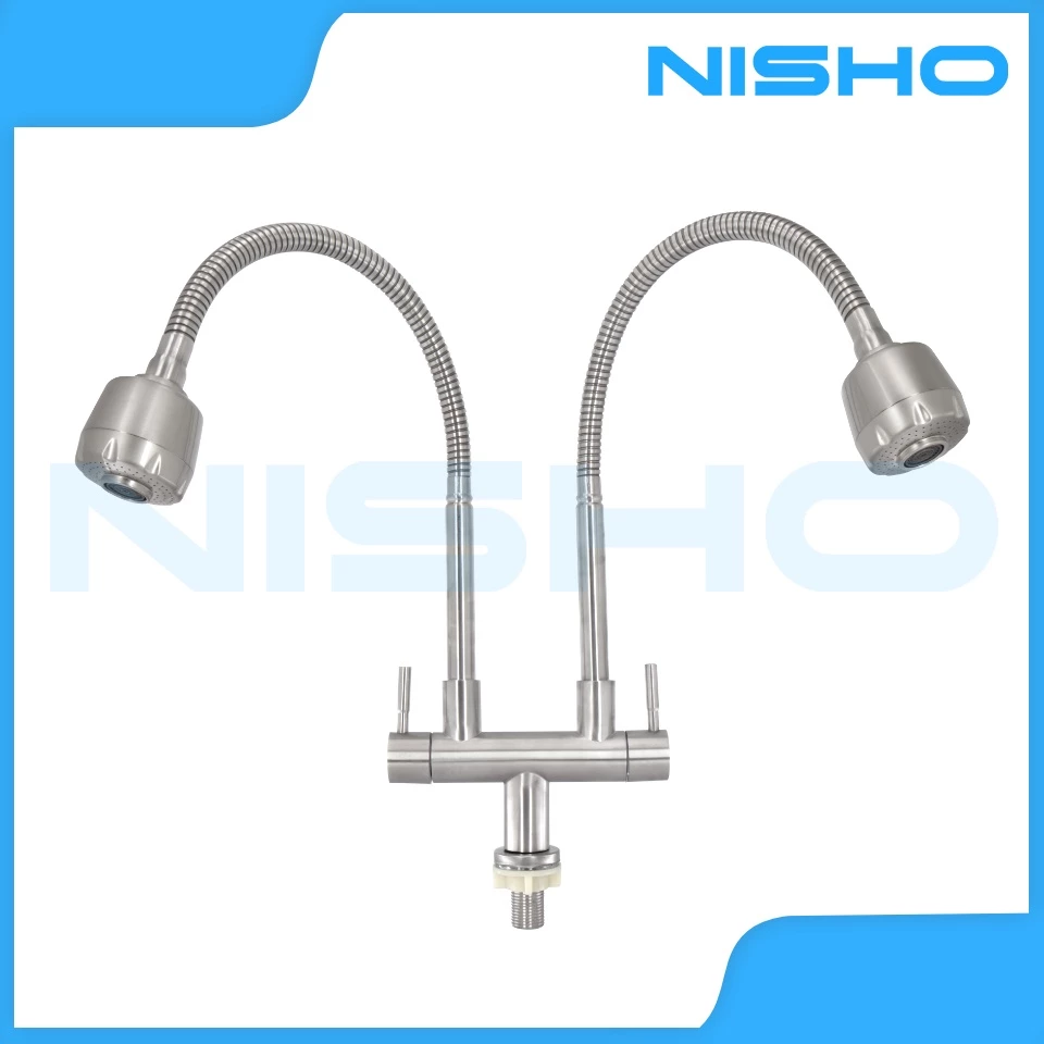 nisho shiro sus304 stainless flexible gooseneck twin dual bar faucet single water inlet kitchen tap nisho shiro sus304 stainless flexible gooseneck twin dual bar faucet single water inlet kitchen tap