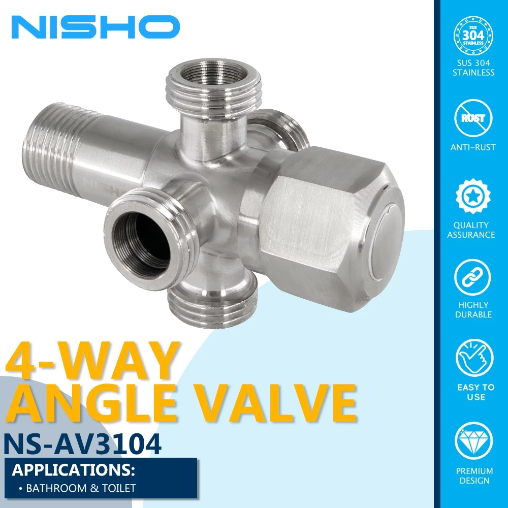 nisho shiro series sus304 stainless 4 way angle valve bathroom water inlet sink tap high quality nisho shiro series sus304 stainless 4 way angle valve bathroom water inlet sink tap high quality