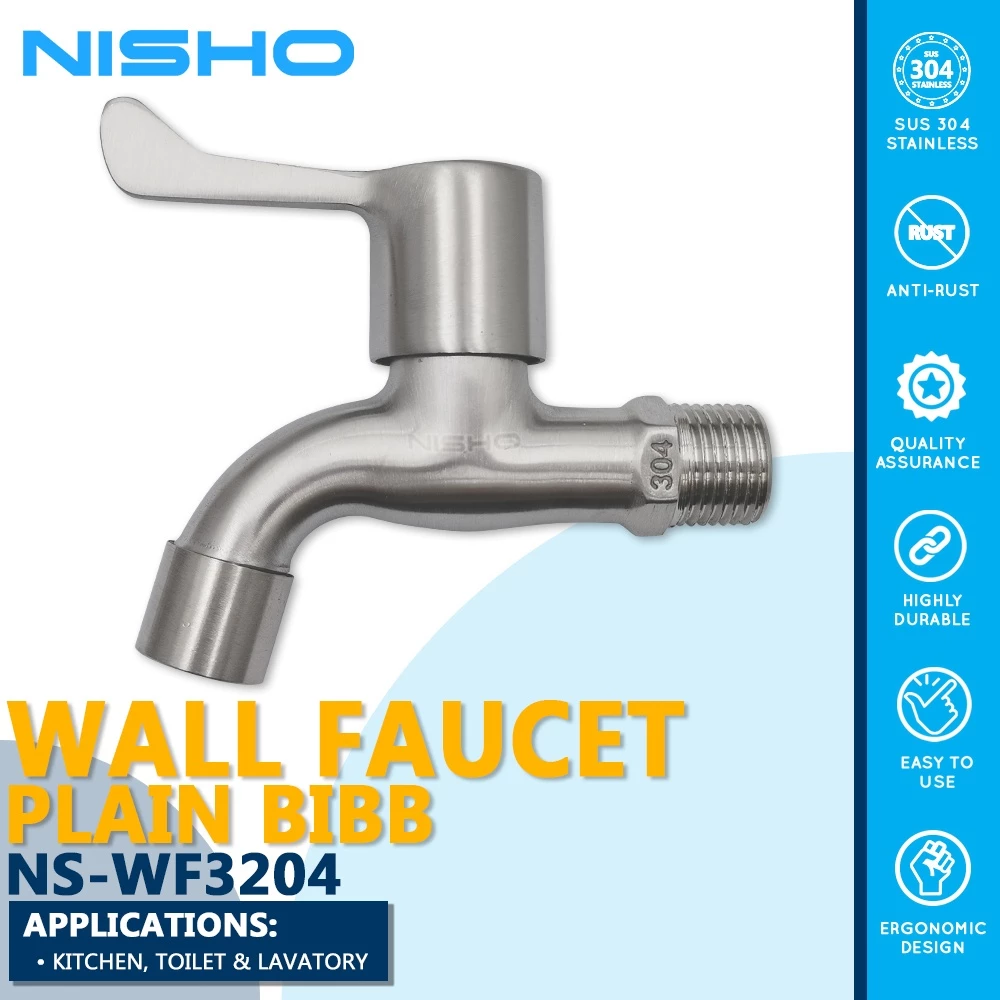 nisho shiro series sus304 stainless plain bibb wall faucet bathroom garden kitchen sink faucet nisho shiro series sus304 stainless plain bibb wall faucet bathroom garden kitchen sink faucet