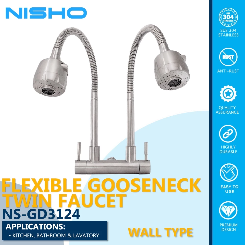 nisho shiro sus304 stainless flexible gooseneck wall type faucet arc type sink gripo horizontal tap nisho shiro sus304 stainless flexible gooseneck wall type faucet arc type sink gripo horizontal tap