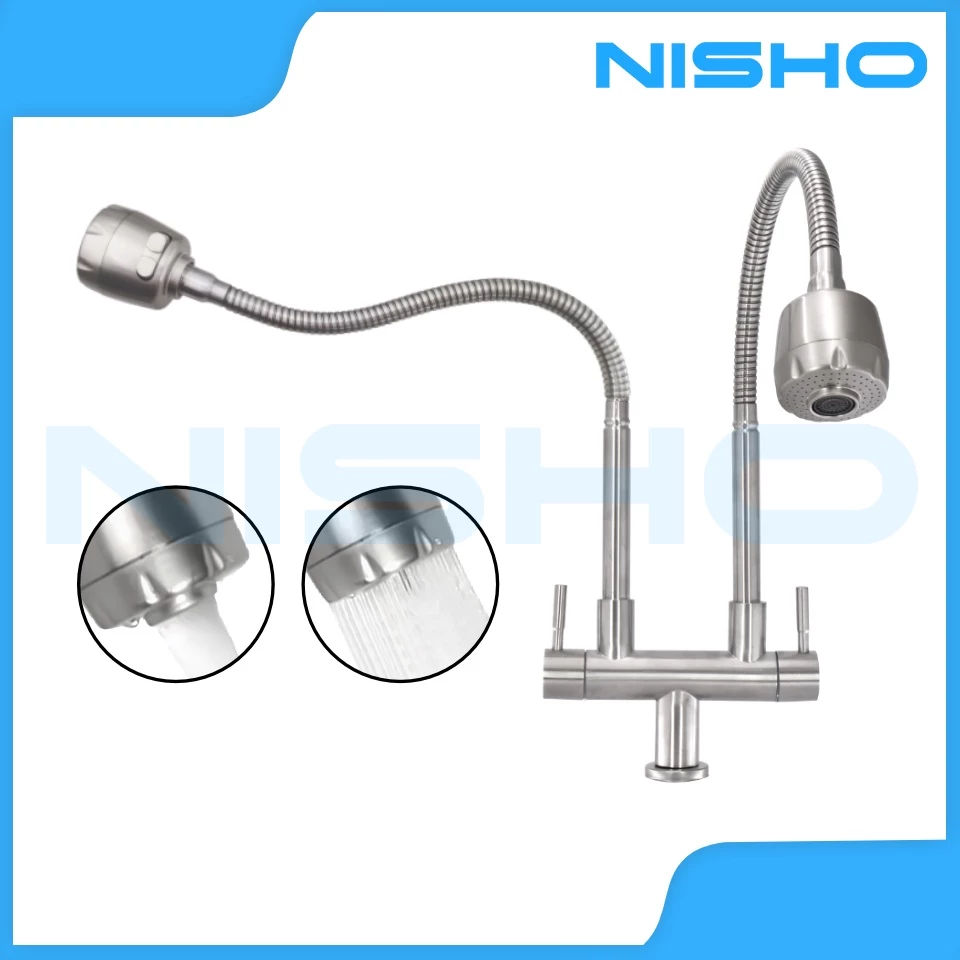 nisho shiro sus304 stainless flexible gooseneck twin dual bar faucet single water inlet kitchen tap nisho shiro sus304 stainless flexible gooseneck twin dual bar faucet single water inlet kitchen tap