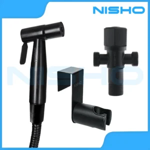 nisho kuro series sus 304 stainless handheld bidet spray hook type with 2 way angle valve set