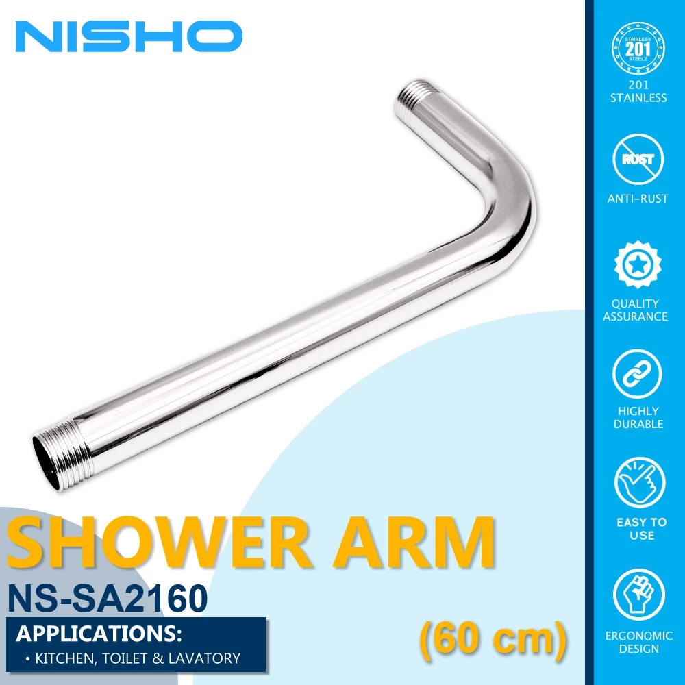 nisho 60cm ( whole pipe length ) 50cm + 10cm rain shower stainless arm only shower extension nisho 60cm ( whole pipe length ) 50cm + 10cm rain shower stainless arm only shower extension
