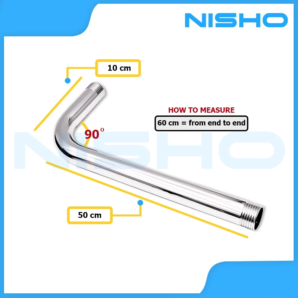 nisho 60cm ( whole pipe length ) 50cm + 10cm rain shower stainless arm only shower extension nisho 60cm ( whole pipe length ) 50cm + 10cm rain shower stainless arm only shower extension
