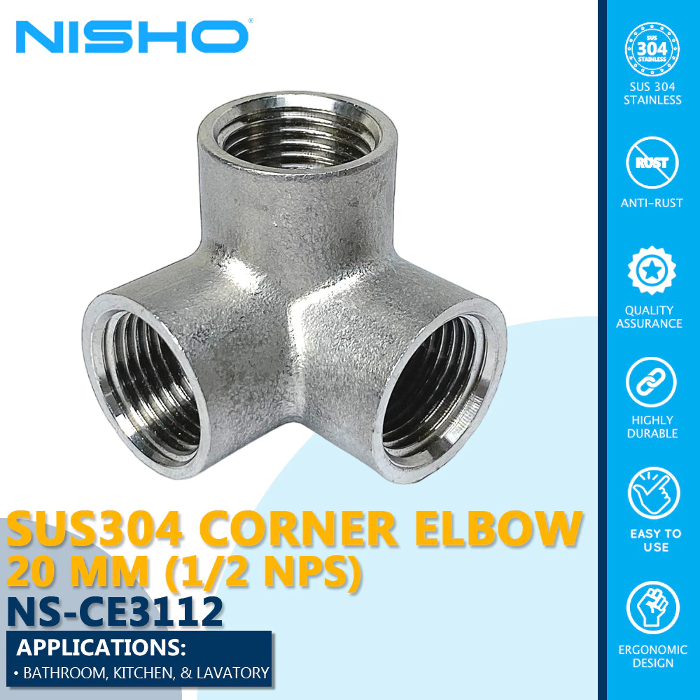 nisho sus304 stainless corner elbow 3 way pipe fitting plumbing accessories 1/2 nps 20mm ns ce3112 nisho sus304 stainless corner elbow 3 way pipe fitting plumbing accessories 1/2 nps 20mm ns ce3112
