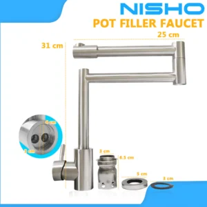 nisho shiro series sus304 pot filler faucet hot and cold foldable kitchen stove faucet ns pf3131